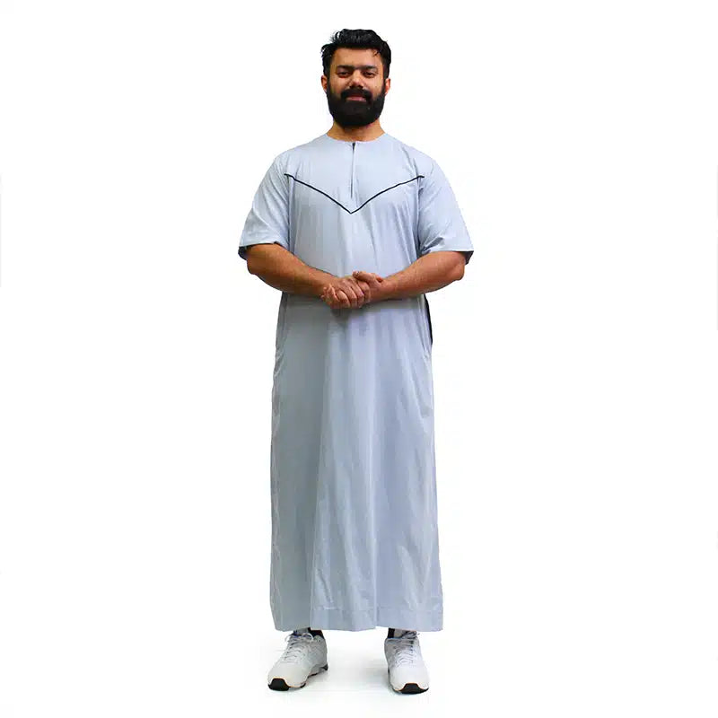 Omani Half Sleeve Light Grey Thobe 1516-03