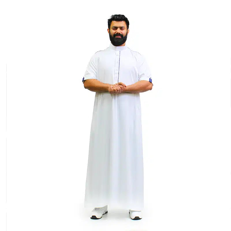Collared White & Blue Thobe 977
