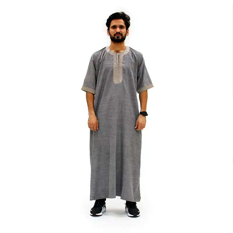 Moroccan Half Sleeve Dark Grey Thobe 1076-03