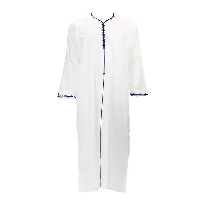 Textured White Thobe With Navy Detailing 1514
