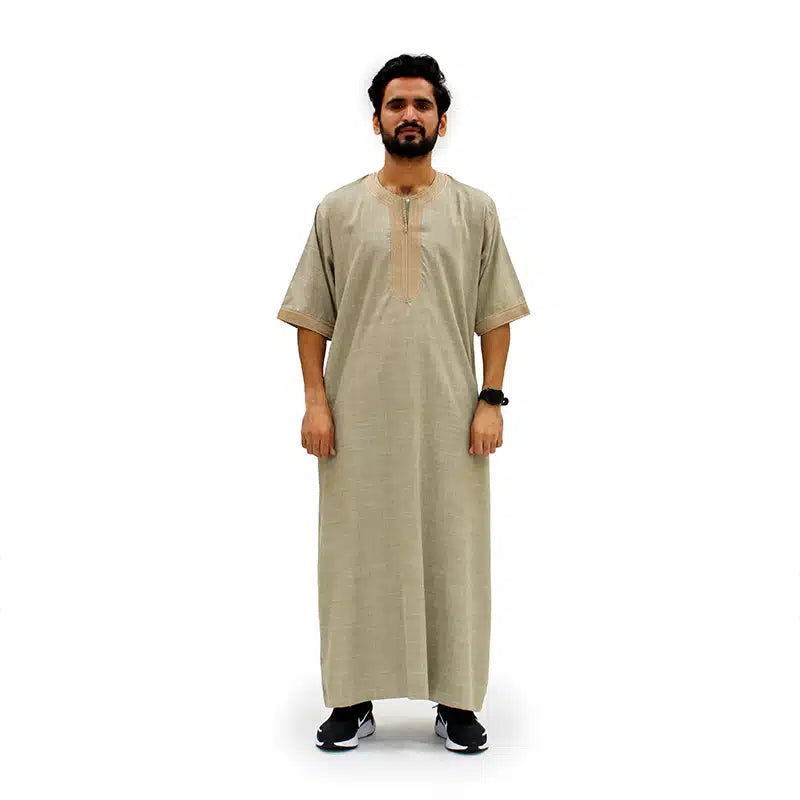 Moroccan Half Sleeve Beige Thobe 1076-01