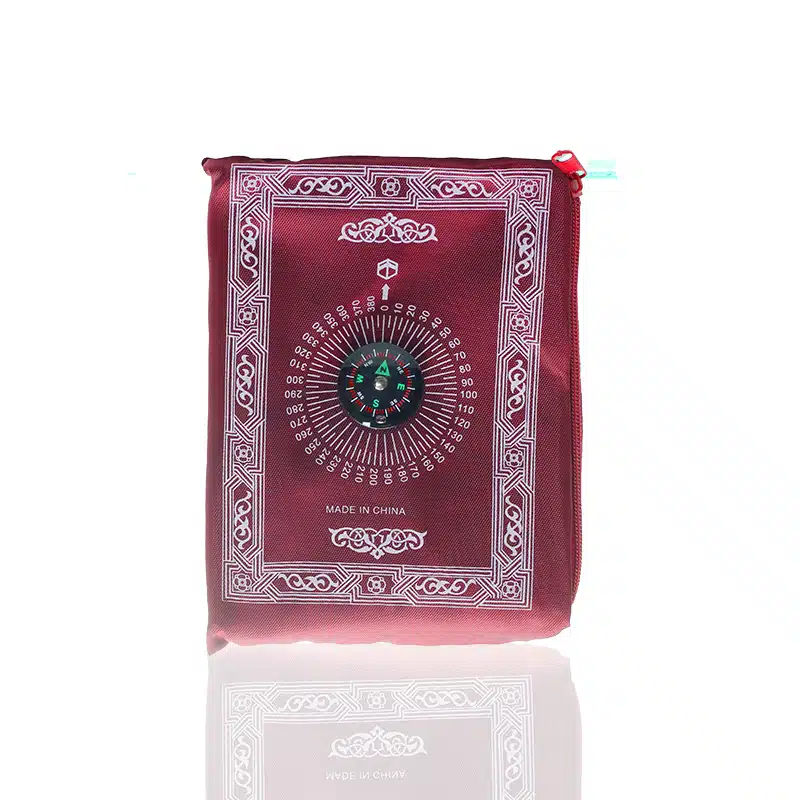Red Travel Prayer Mat With Compass