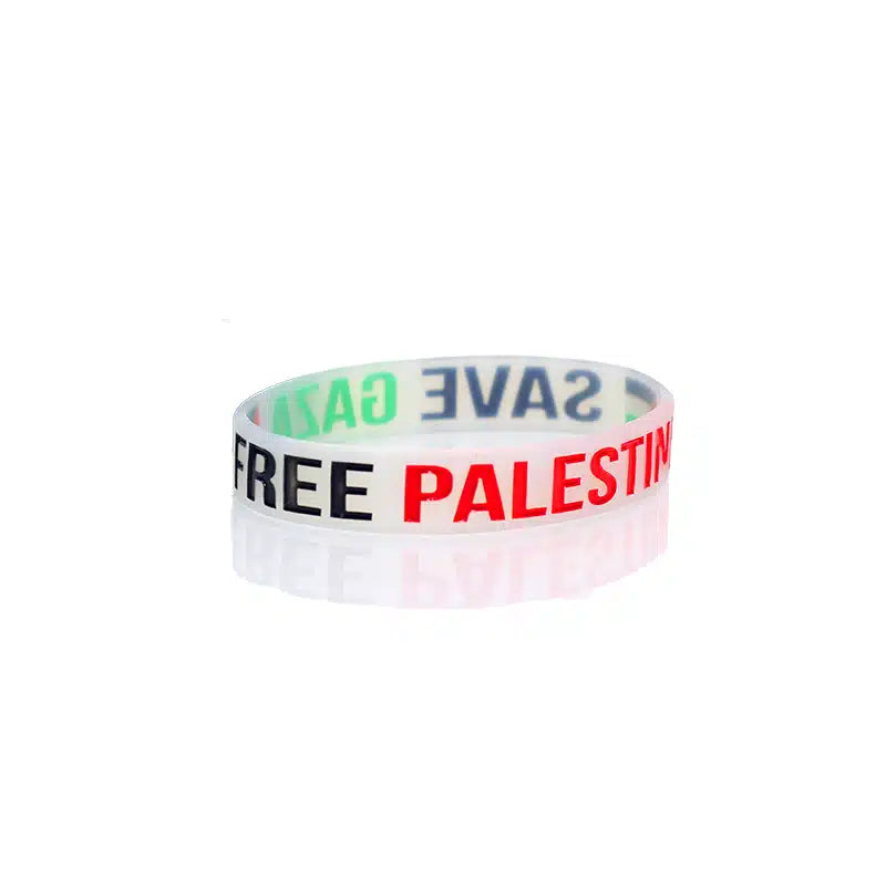 Free Palestine Wristband with Flag White
