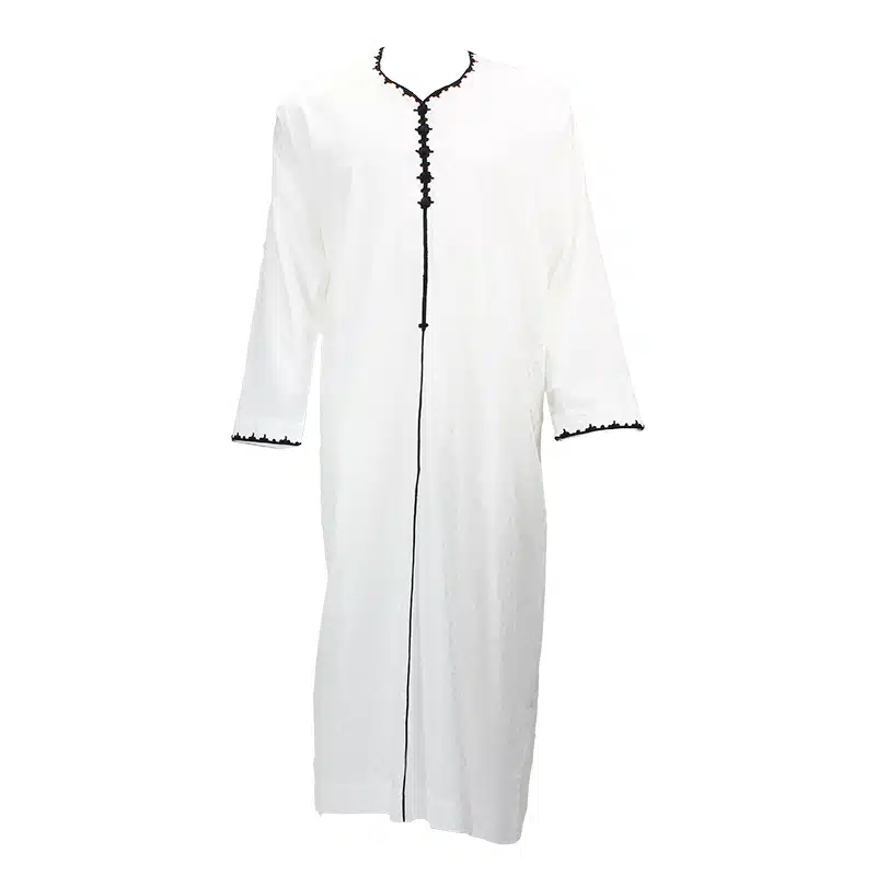Textured White Thobe With Black Detailing 1514