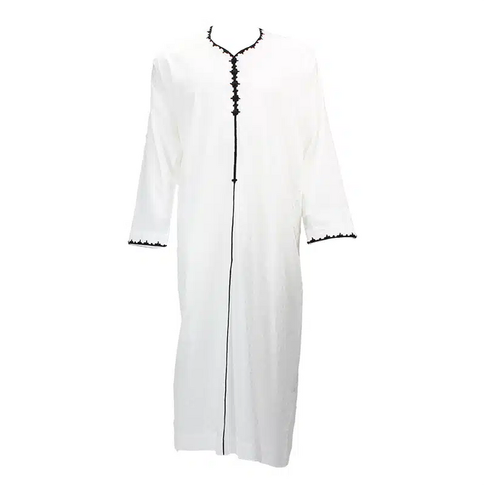 Textured White Thobe With Black Detailing 1514