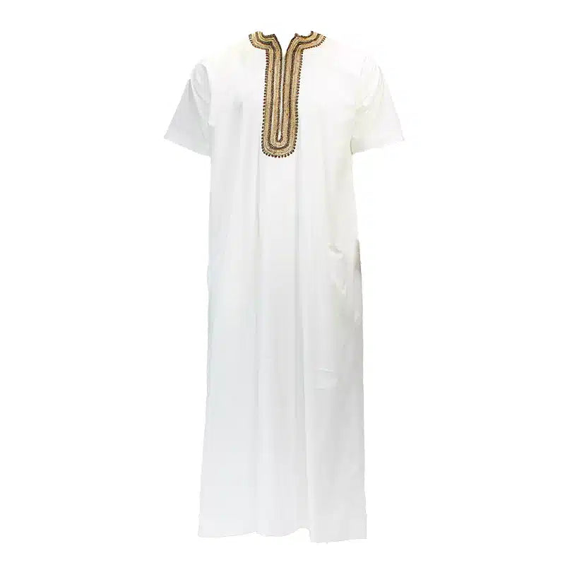 Morrocan Half Sleeve White & Gold Thobe 1512