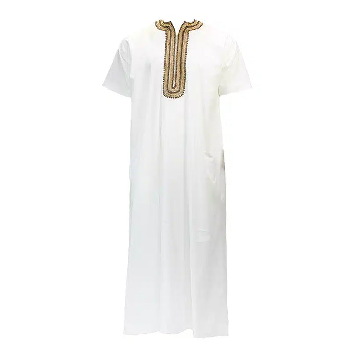 Morrocan Half Sleeve White & Gold Thobe 1512