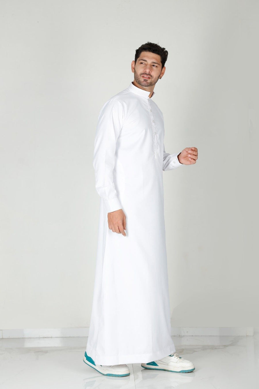 Premium Collared Thobe White 111 Col 1