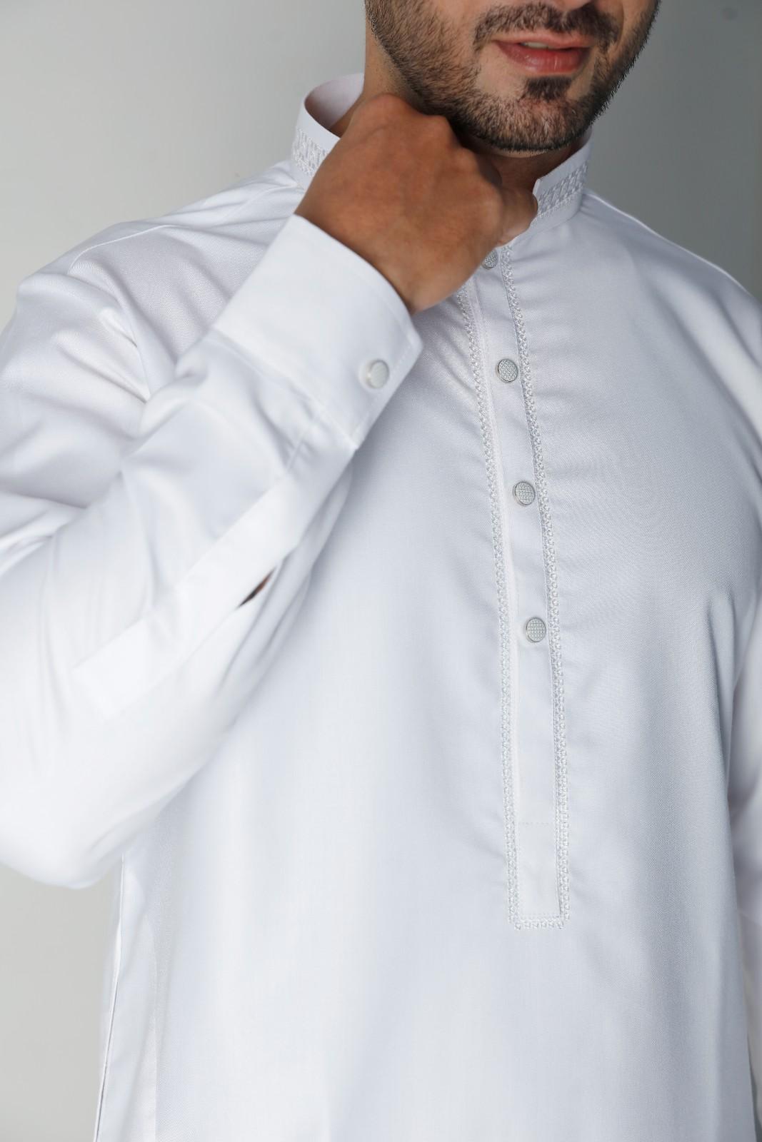 Premium Collared Thobe White 111 Col 1