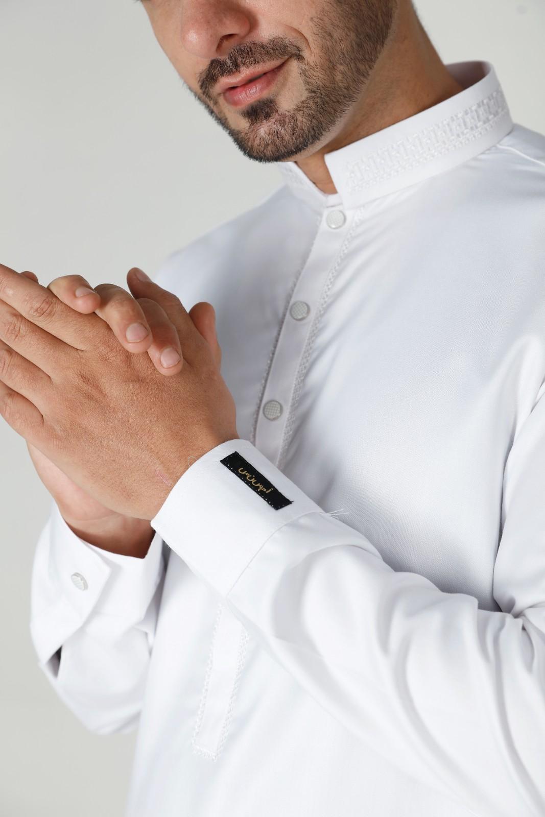 Premium Collared Thobe White 111 Col 1