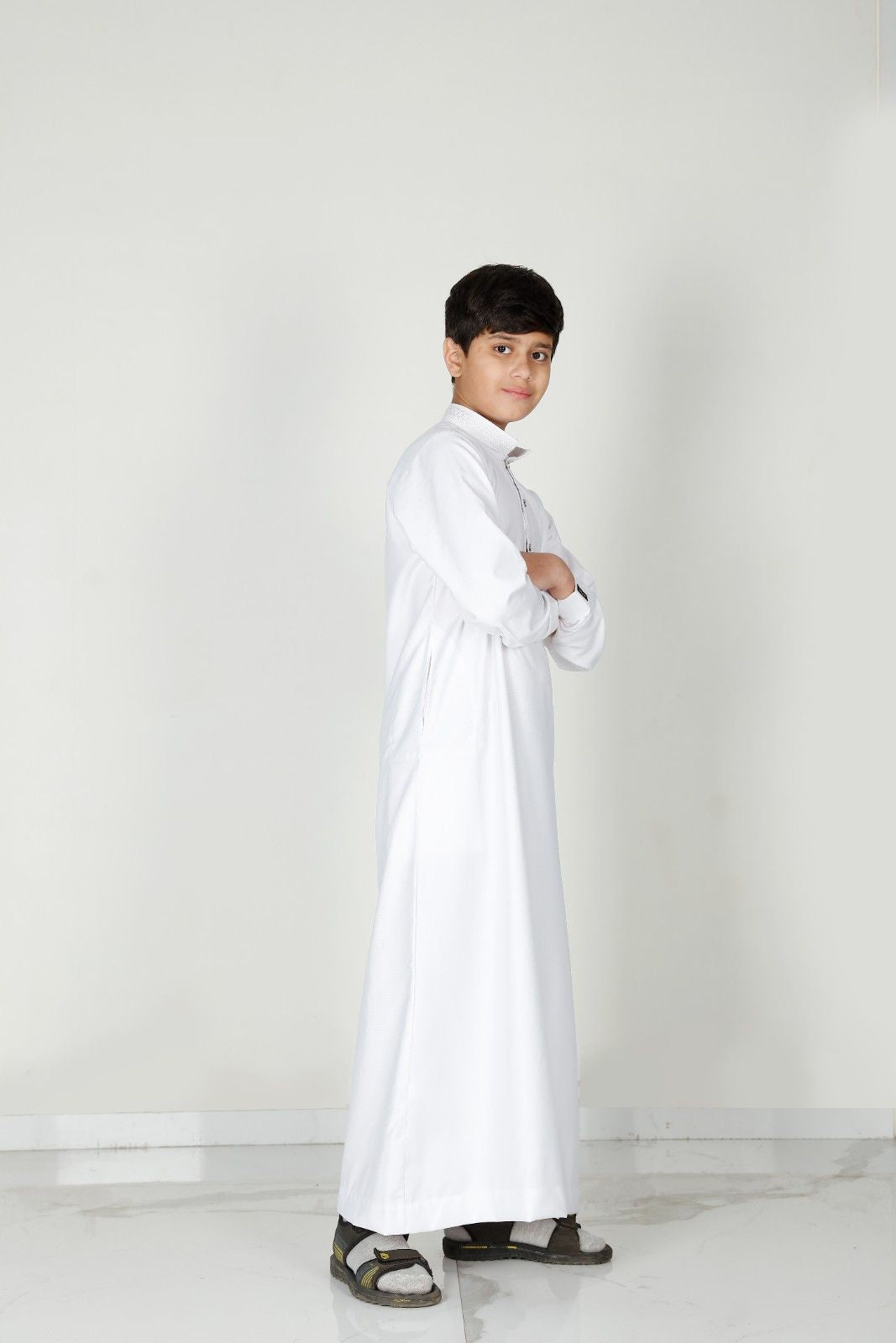 Premium Collared Kids Thobe White 111 Col 1