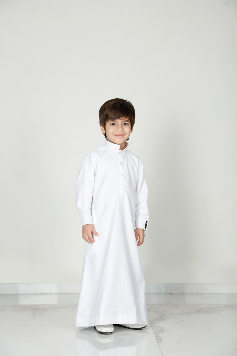 Premium Collared Kids Thobe White 111 Col 1