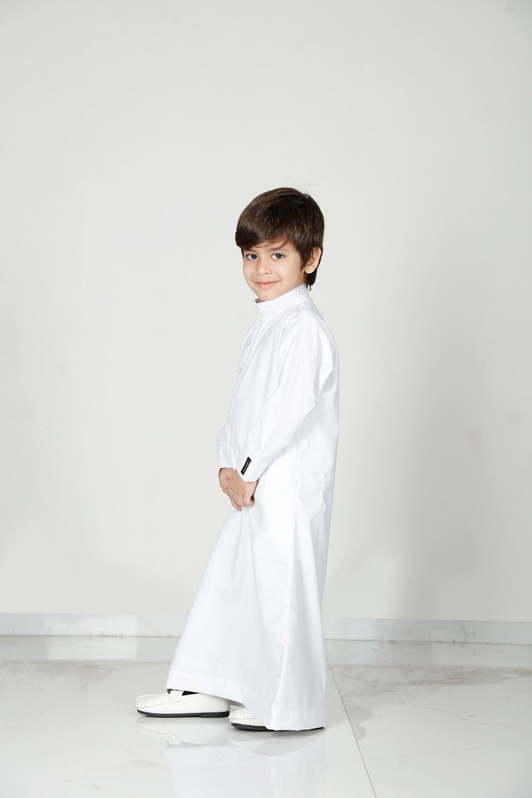 Premium Collared Kids Thobe White 111 Col 1