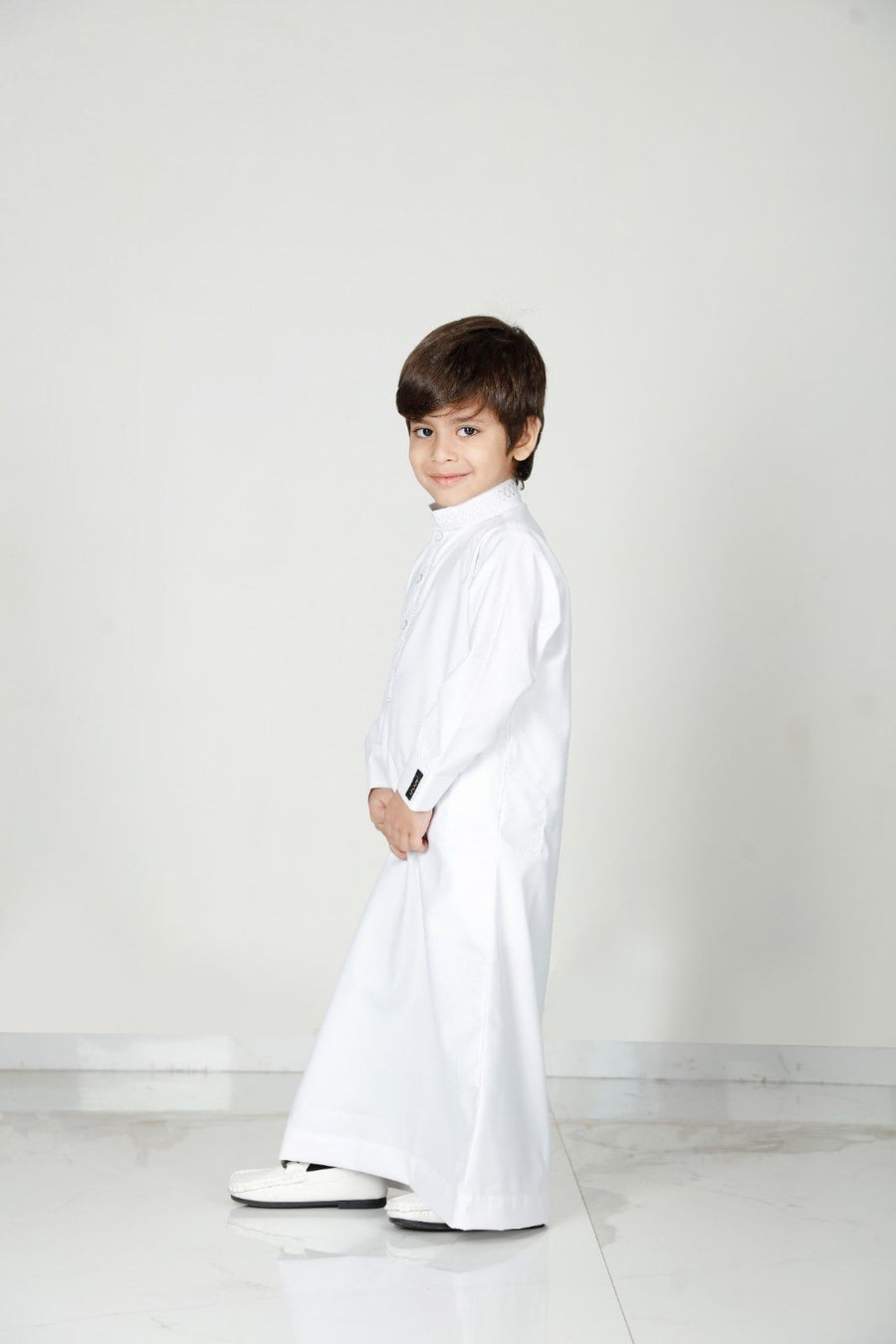 Premium Collared Kids Thobe White 111 Col 1