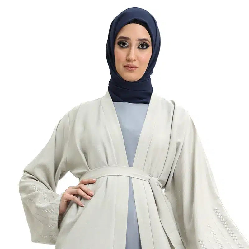 Women's Linen Cream Open Abaya Cream Design 2