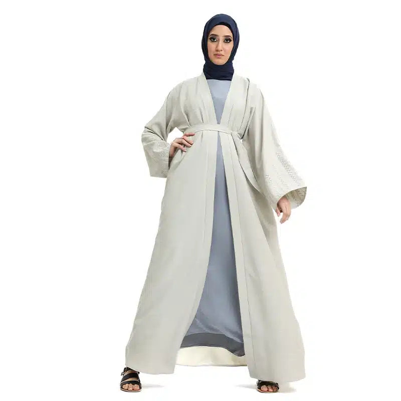 Women's Linen Cream Open Abaya Cream Design 2