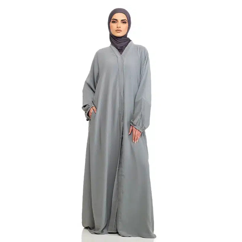 Maryam Button Light Grey Abaya