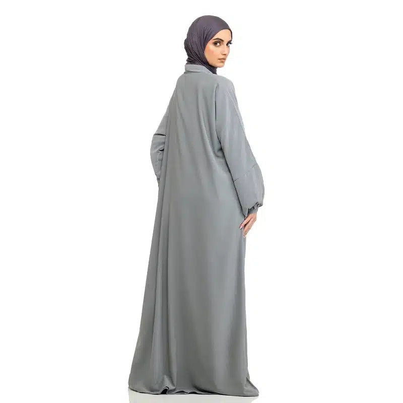 Maryam Button Light Grey Abaya