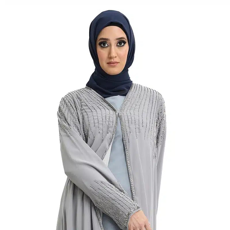 Embelished Handcrafted Sleeves Grey Kimono