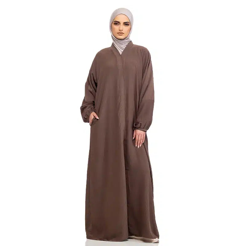 Maryam Button Light Brown Abaya
