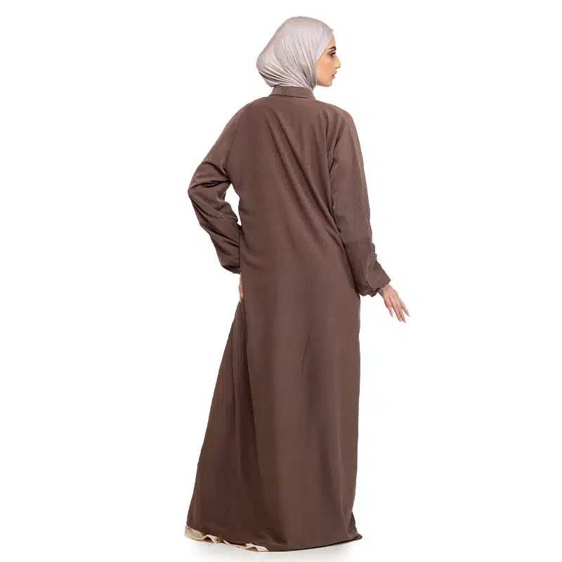 Maryam Button Light Brown Abaya