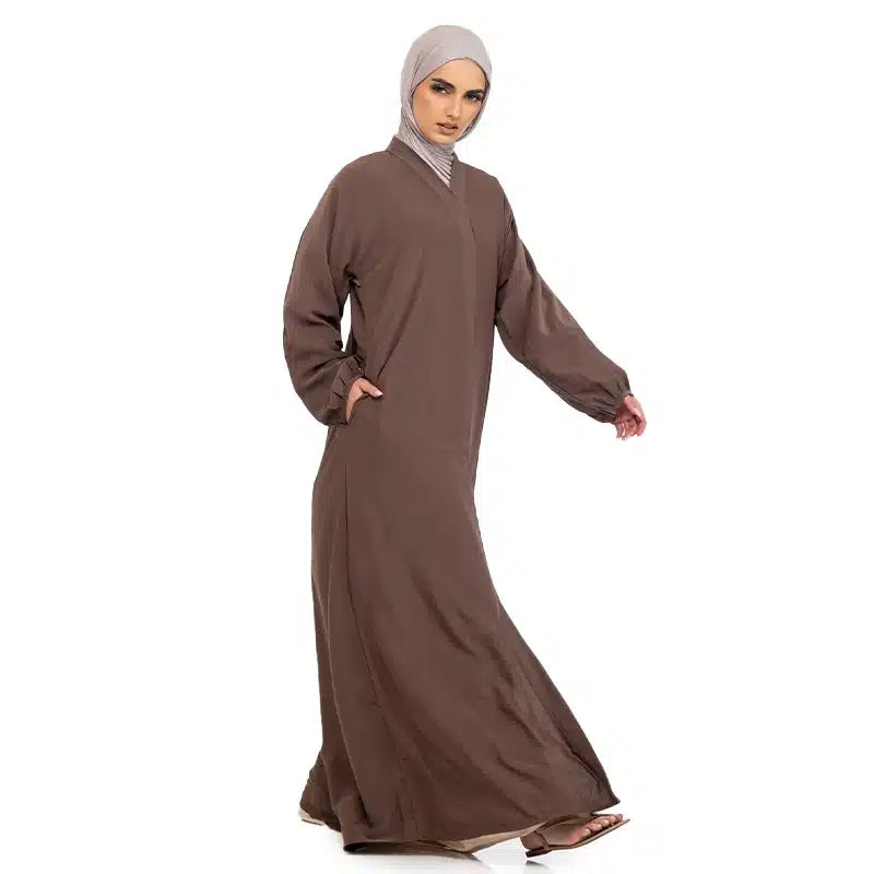 Maryam Button Light Brown Abaya