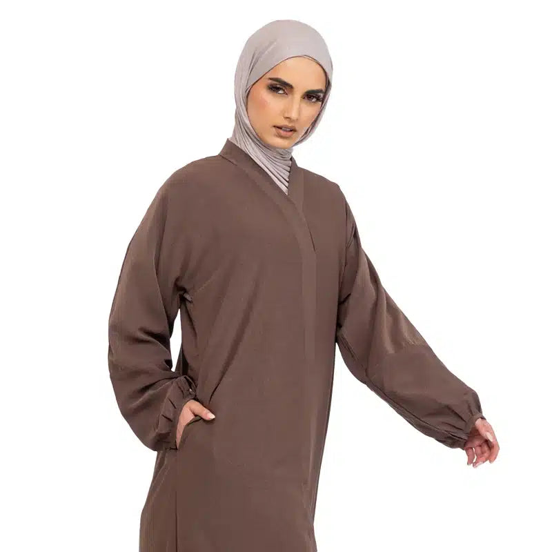 Maryam Button Light Brown Abaya
