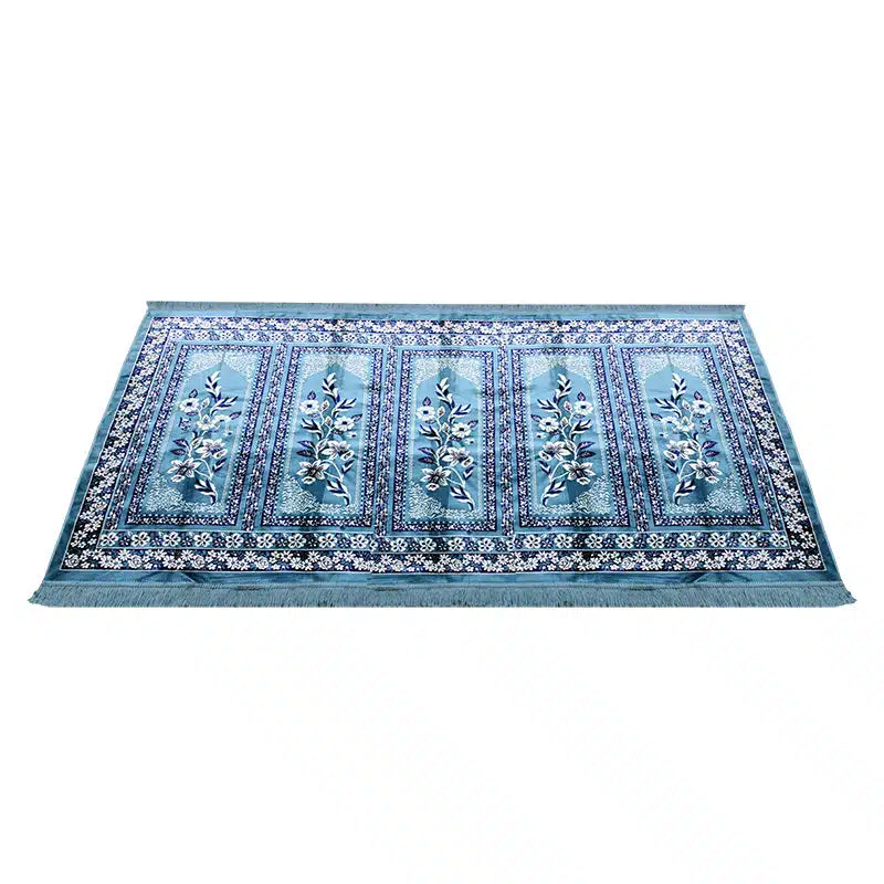 Sky Blue Bordered Five People Muslim Prayer Mat