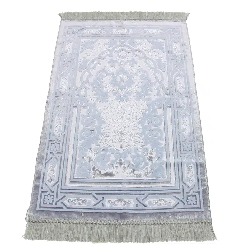 Begum Seccade Grey and White Prayer Mat