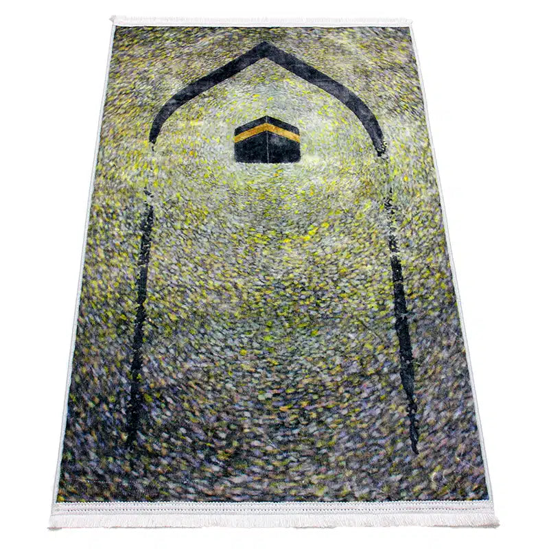 Gusto Seccade Gold And Black Pattern With Kaaba Print Prayer Mat