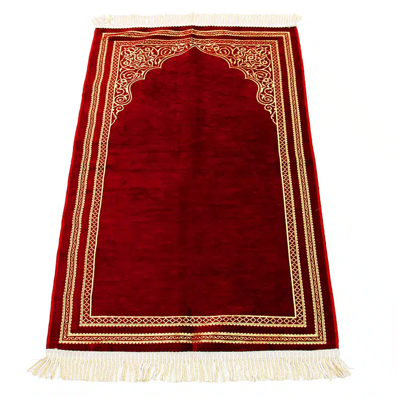 Maroon And Gold Design Prayer Mat