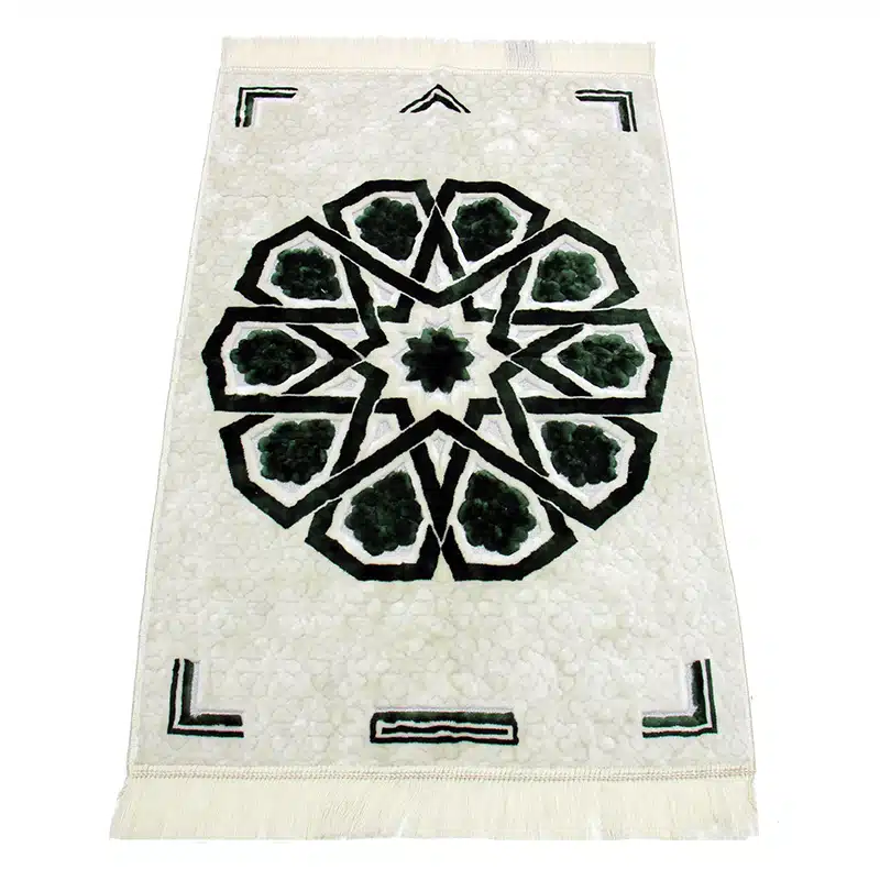 Megane Seccade White With Emrald Green Pattern Prayer Mat