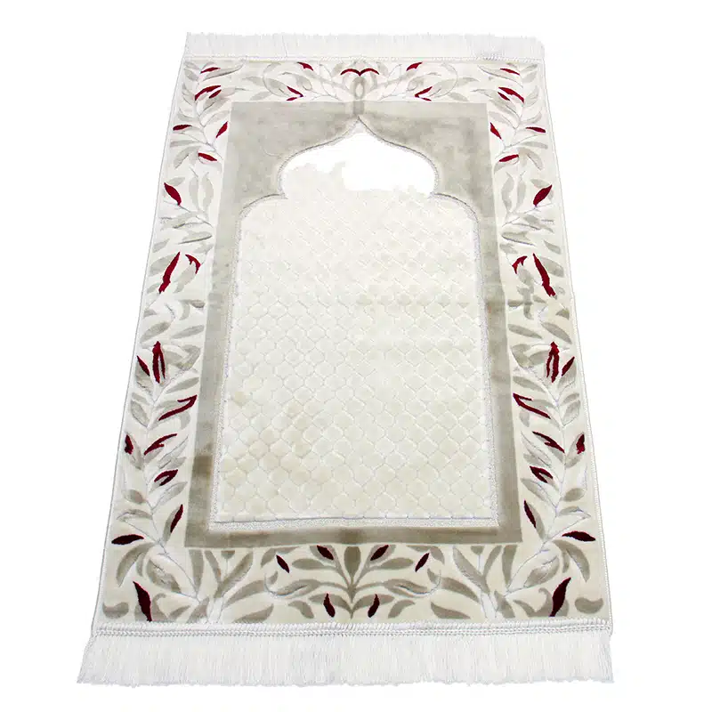 Megans Secade White-Red Floral Pattern Prayer Mat