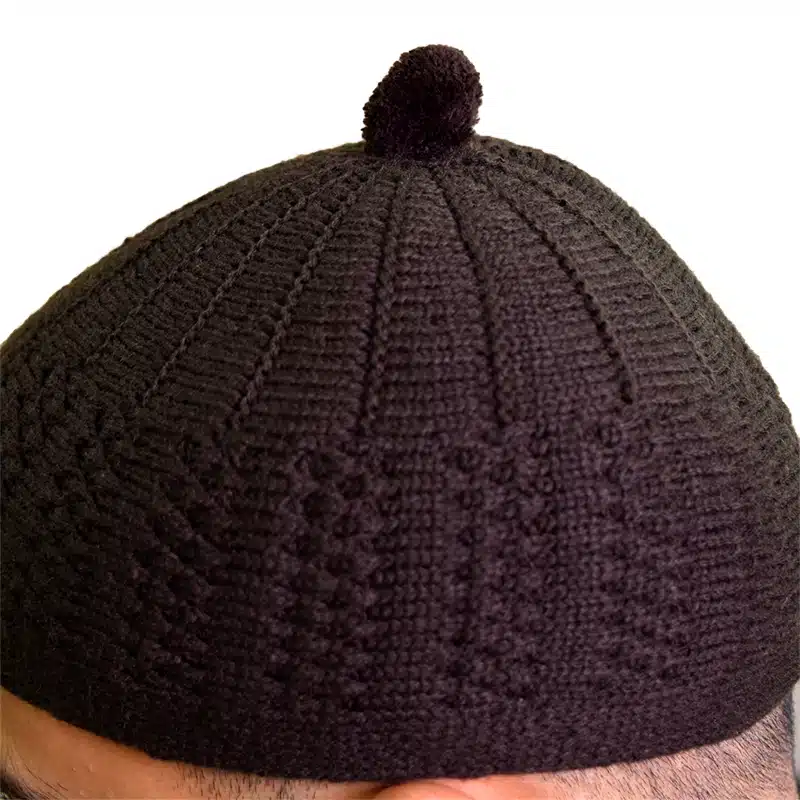 Men's Thick Wool Oak Brown Prayer Hat With Bobble