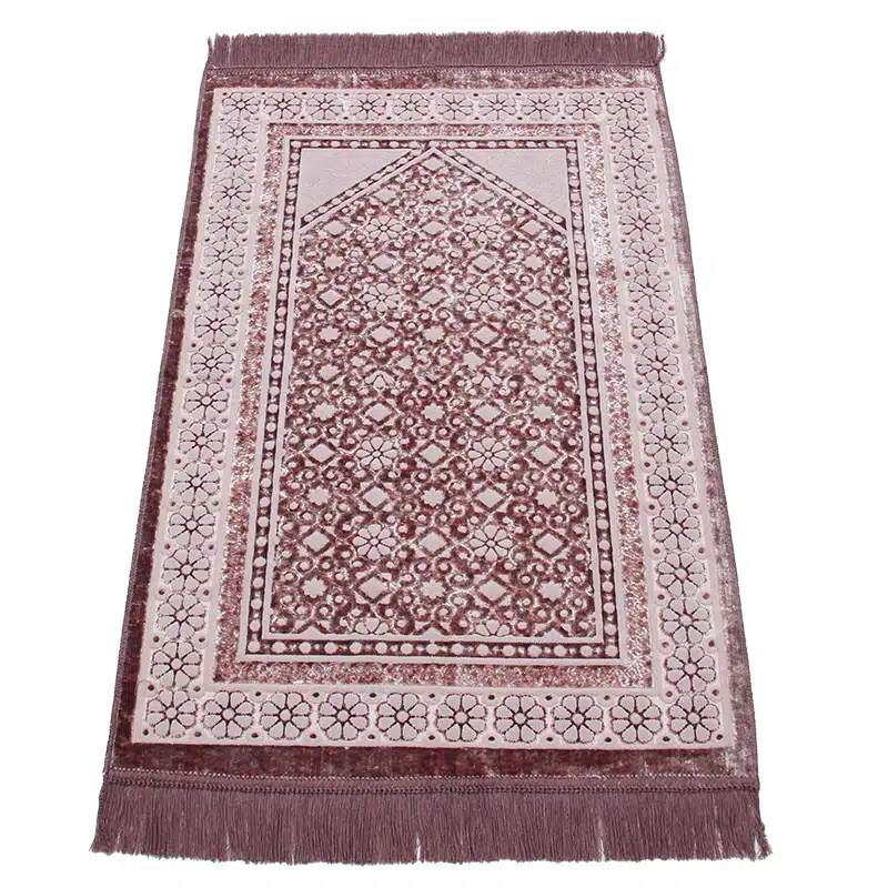Begum Seccade Dark Tea Pink and White Prayer Mat