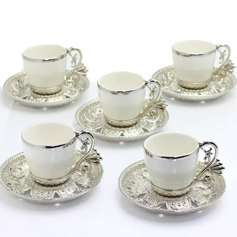 Six Piece Coffee Set W/S-106 White & Silver
