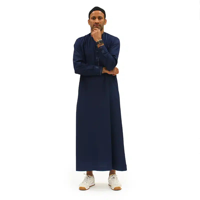 Detailed Collared Navy Thobe ASM 956-02