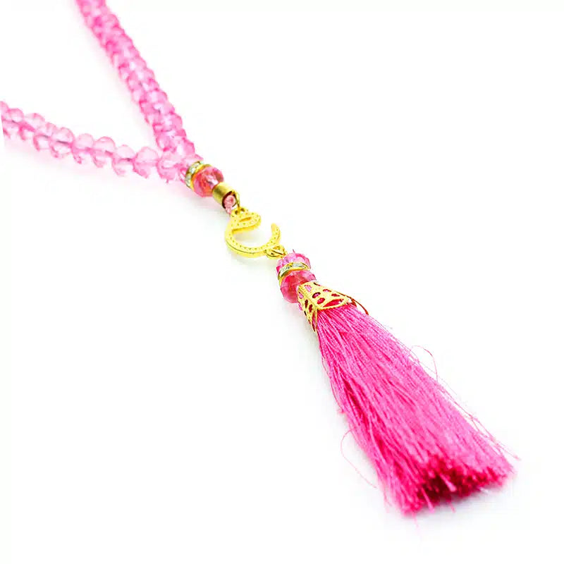 100 Bead Pink Crystal Cresent Tasbih