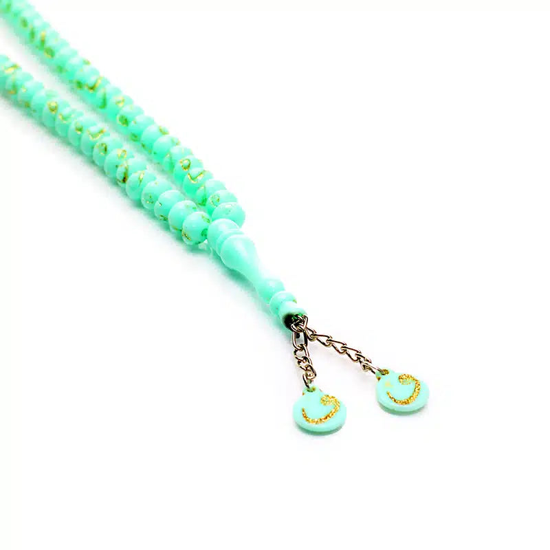 100 Bead Mint Blue & Gold Tasbih