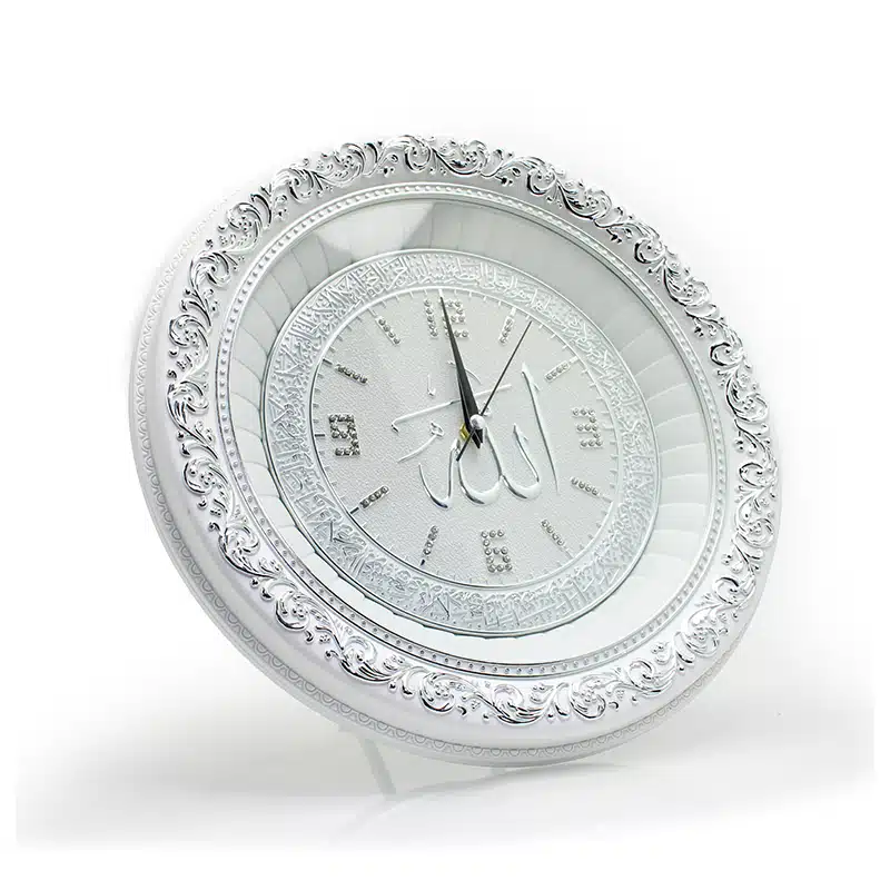 Circle White & Silver Allah Clock (3348) 36*36