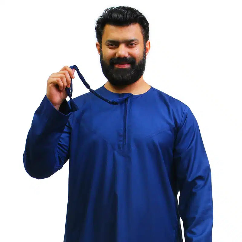 Tasseled Cotton Navy Blue Thobe