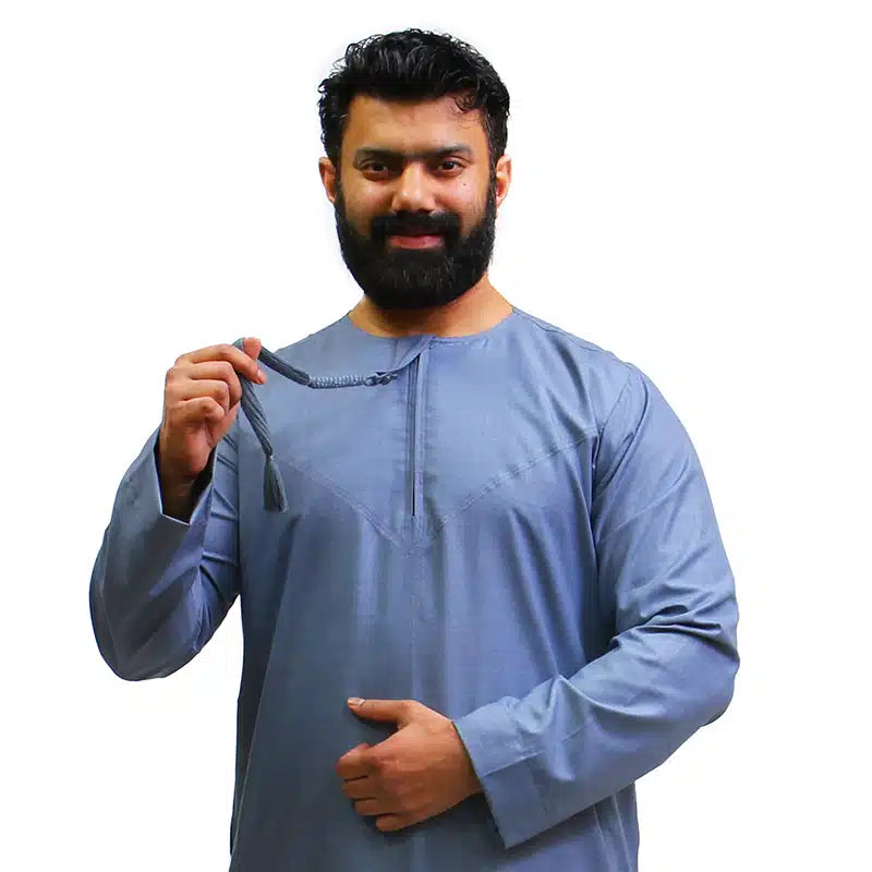 Omani Tasselled Denim Blue Thobe