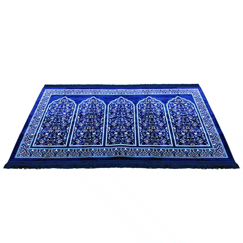 Blue Bordered Five People Muslim Prayer Mat