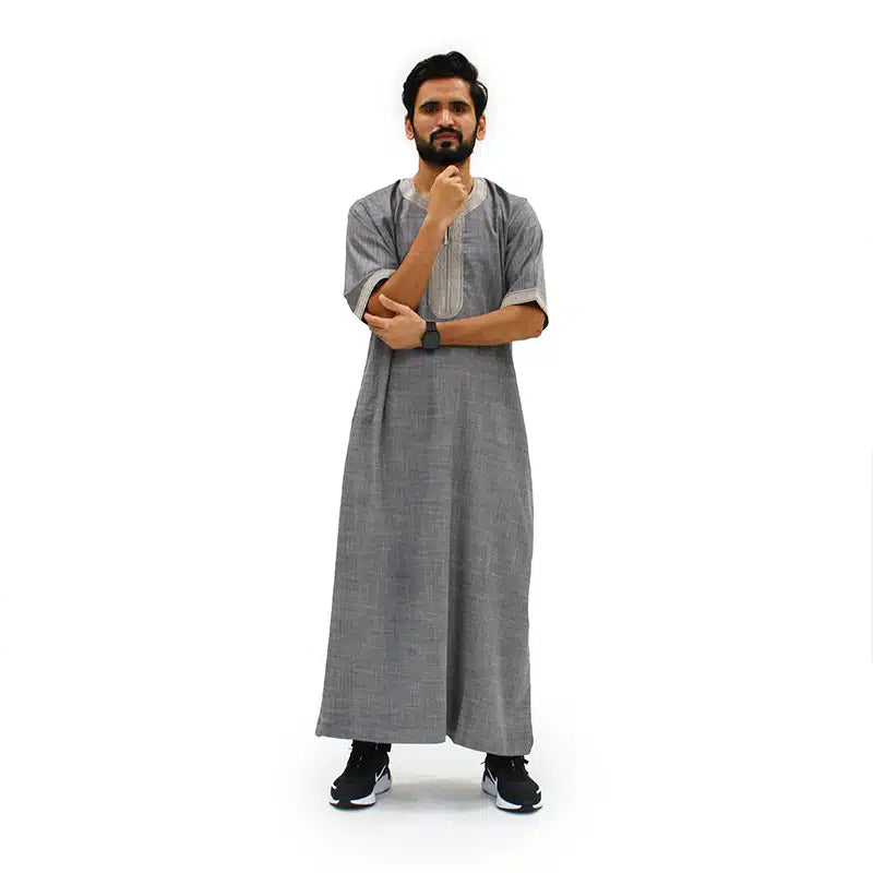 Moroccan Half Sleeve Dark Grey Thobe 1076-03