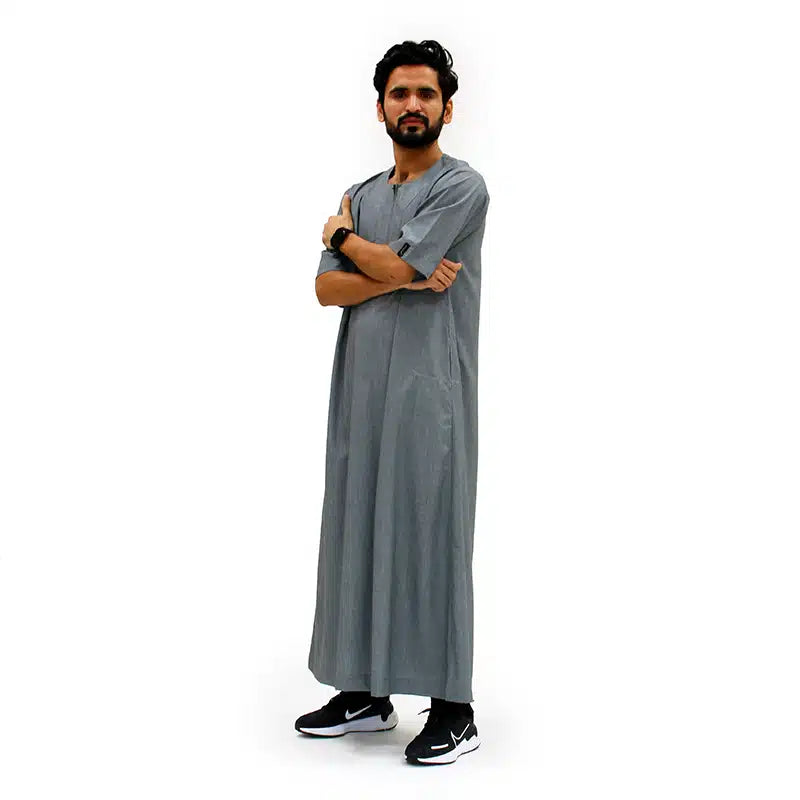 Omani Short Sleeve Grey Thobe 1074-4