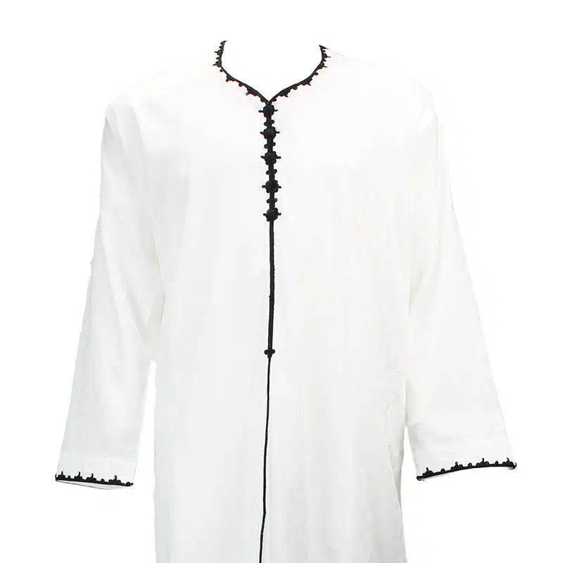 Textured White Thobe With Black Detailing 1514