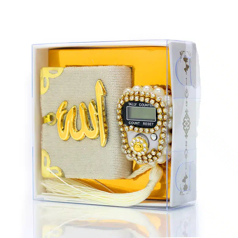 Off White Mini Quran & Digital Tasbih Gift Set