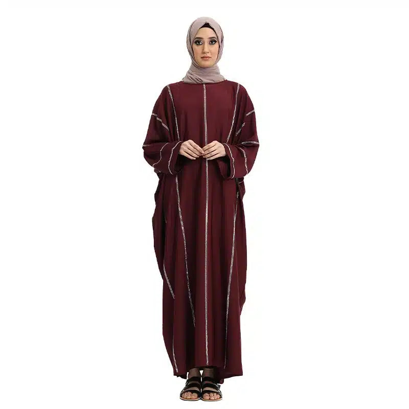 Women's Sequence Batwing Maroon Abaya
