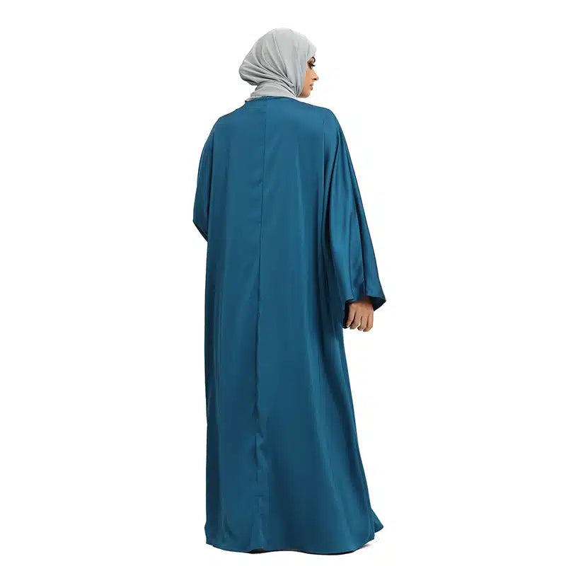 Two Piece Loose-fit Satin Teal Kimono