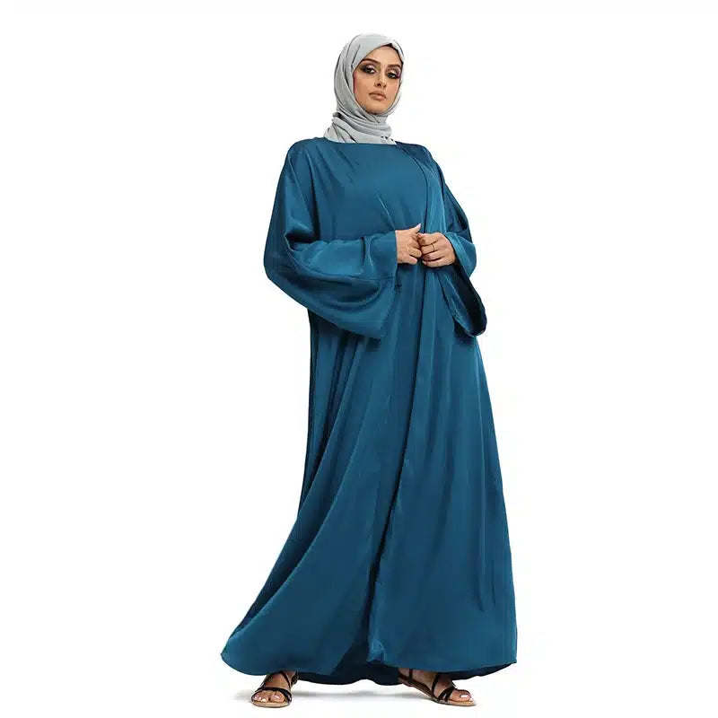 Two Piece Loose-fit Satin Teal Kimono